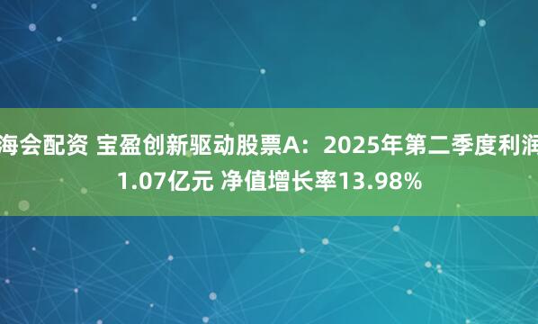海会配资 宝盈创新驱动股票A：2025年第二季度利润1.07亿元 净值增长率13.98%